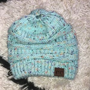 c.c beanie with ponytail hole on top